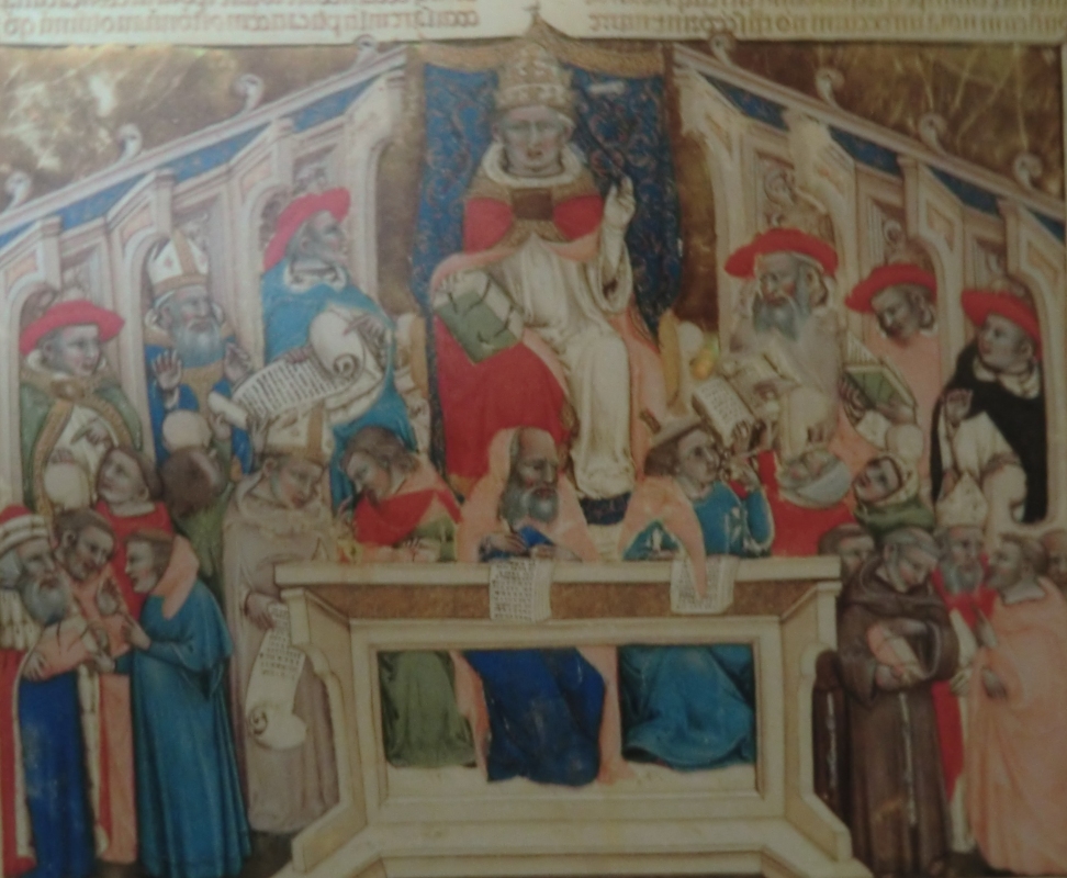 Buchmalerei: Das 1. Konzil in Lyon mit Papst Innozenz IV., 15. Jahrhundert, in der Bibliothèque Nationale de France in Paris