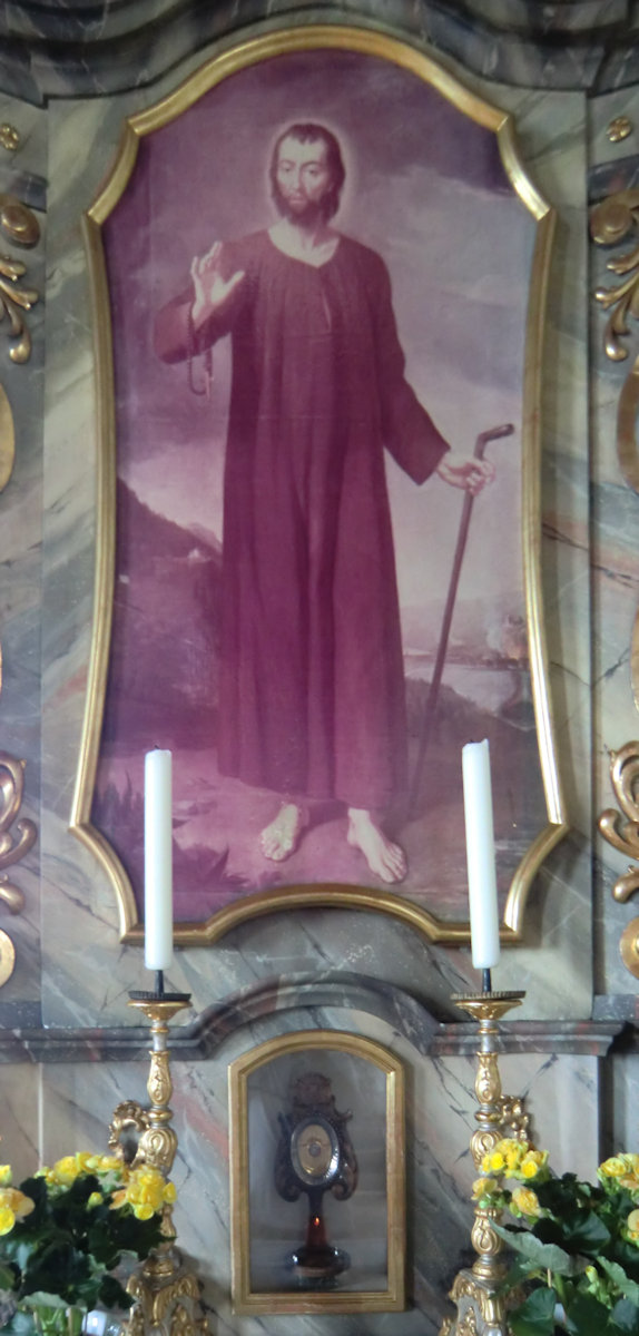 Altarbild (Kopie des Bildes von Johann Melchior Wyrsch) und Reliquien in der Kapelle St. Barromäus in Flüeli
