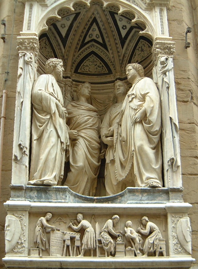 Nanni di Banco: die vier Gekrönten, Marmorstatuen, 1408-13, in der Kirche Orsanmichele in Florenz