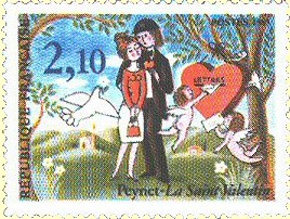 französische Briefmarke des Cartoonisten Raymond Peynet, 1985