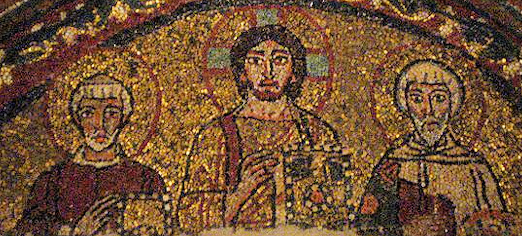Mosaik: Christus mit Valentin und == Zeno von Rom, um 820, in der Zeno geweihten Kapelle der Basilika Santa Prassede in Rom 