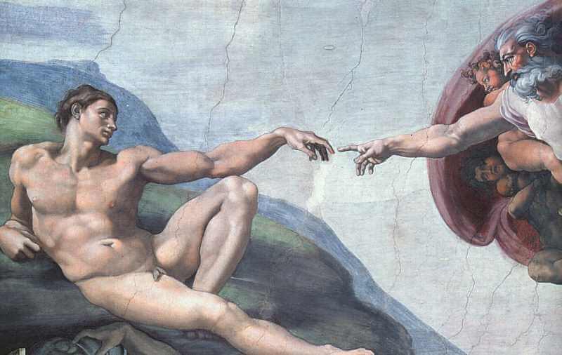 Michelangelo: Erschaffung des Menschen. Fresko von 1508 - 1512 in der Sixtinischen Kapelle in Rom