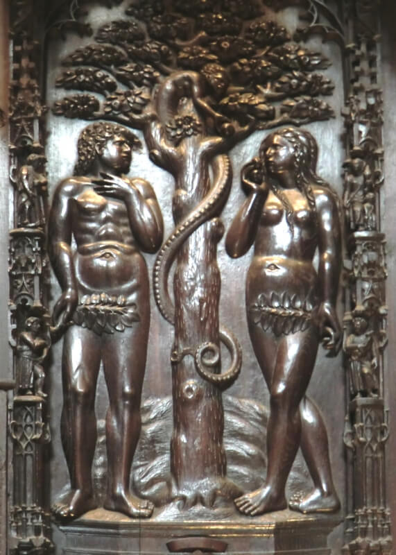 Adam und Eva, 1520 - 1548, im Chorgestühl der Kathedrale in Auch in Südfrankreich