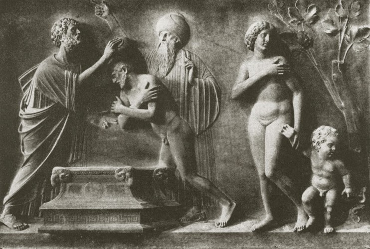 Tullio Lombardo: Markus tauft Anianus, Relief, 1481, in der Basilica dei Santi Giovanni e Paolo in Venedig