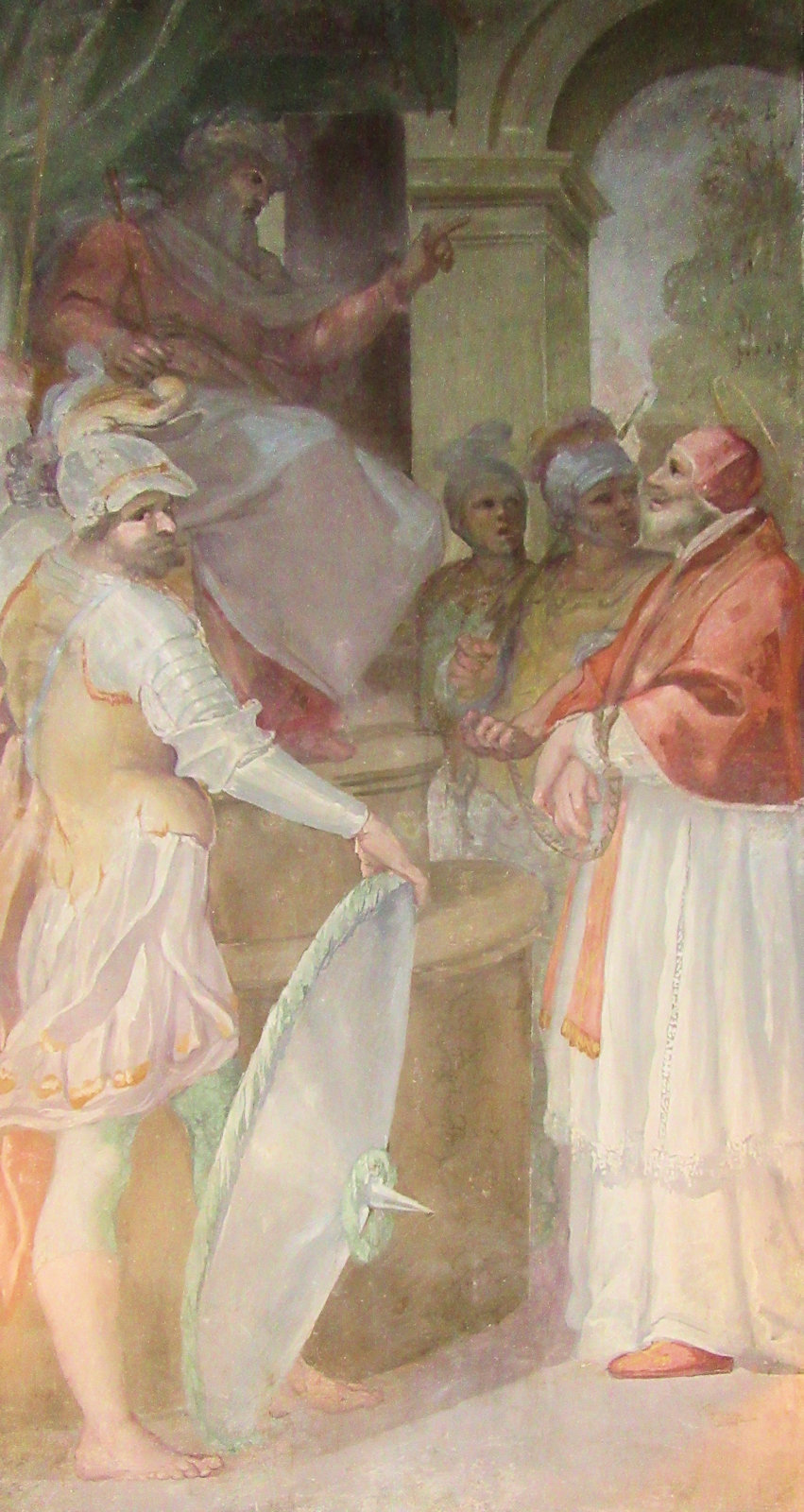 Anicetus vor dem Richter, Fresko in der Anicetus geweihten Kapelle des Palazzo Altemps in Rom
