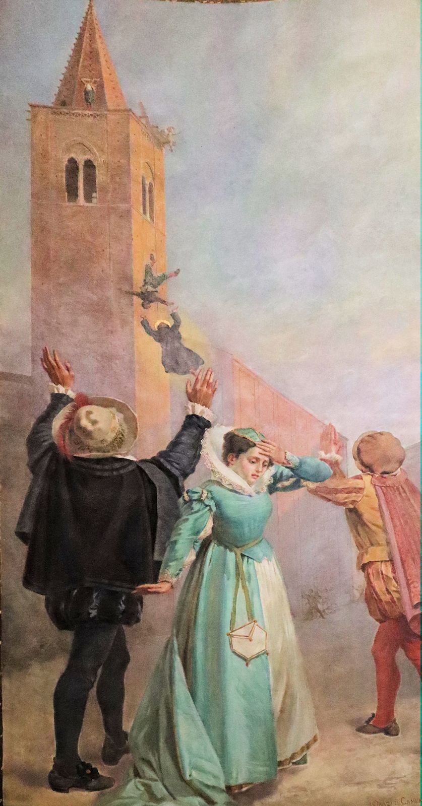 Antonius rettet ein vom Turm stürzendes Kind, Bild in der Kirche Sant'Agostino in Amandola
