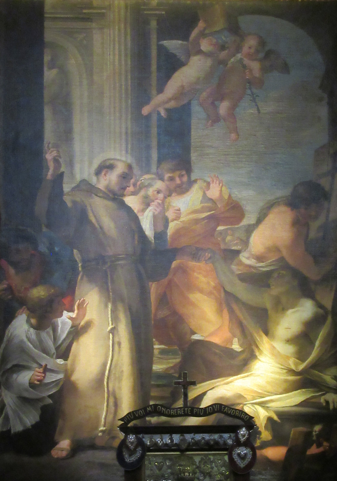 Andrea Scchi: Antonius erweckt einen Toten zum Leben, vor 1661, in der Kirche Santa Maria della Concezione in Rom