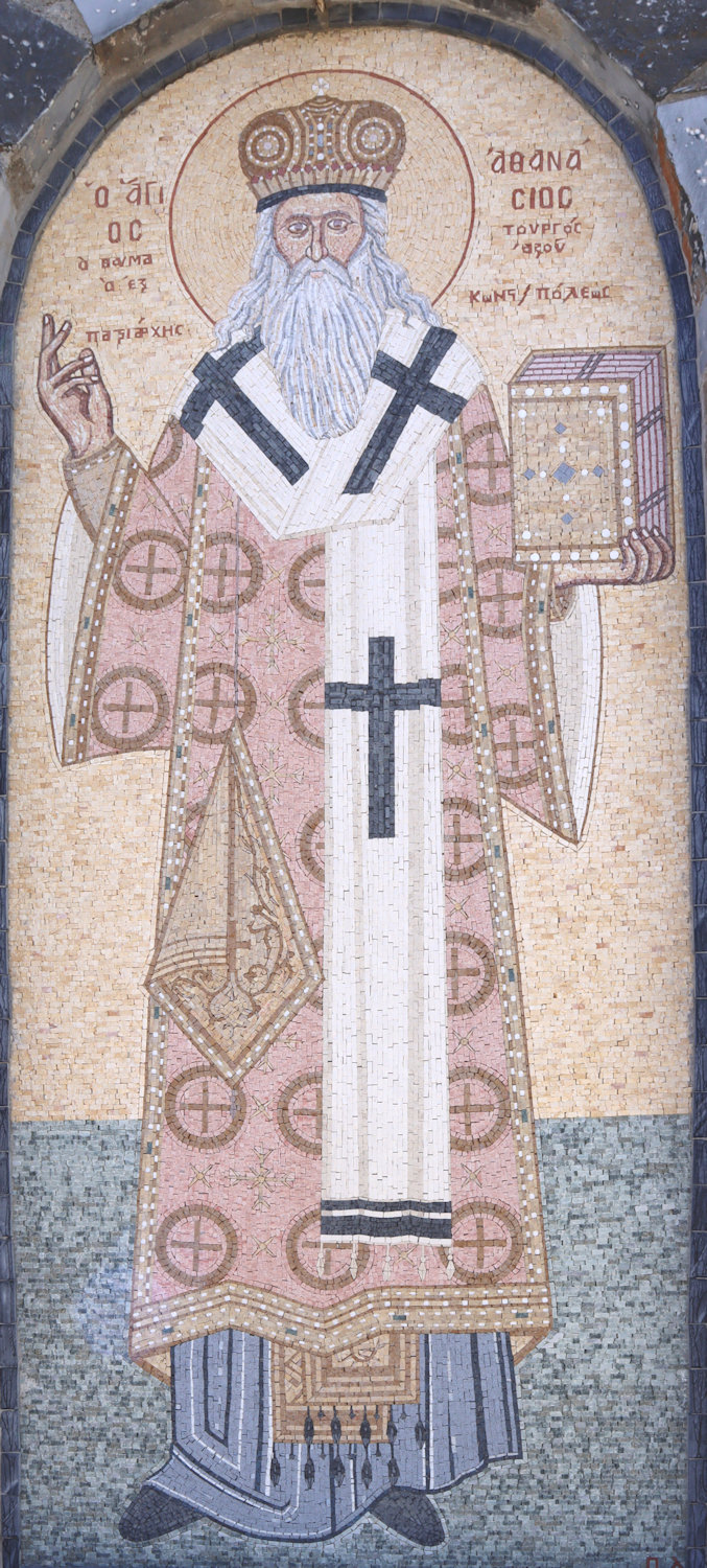 Mosaik, 2008, an der Athansios geweihten Kirche in seinem Heimatdorf Axos