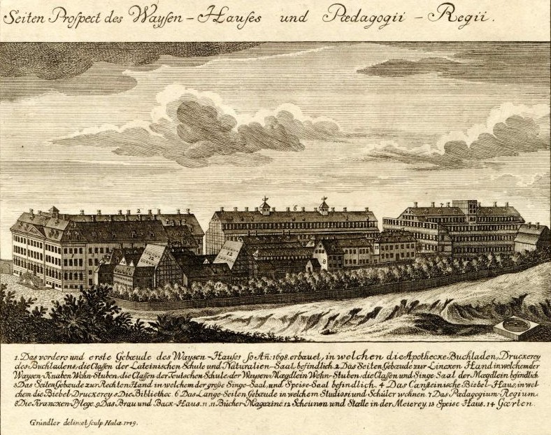 Kupferstich: Die Francke'schen Anstalten, 1749