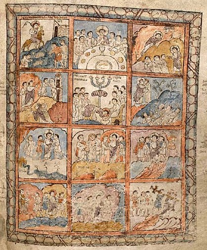 Illustriertes Evangelium, der Überlieferung nach 597 von Augustinus nach England gebracht, entstanden im 6. Jahrhundert in Italien oder Frankreich