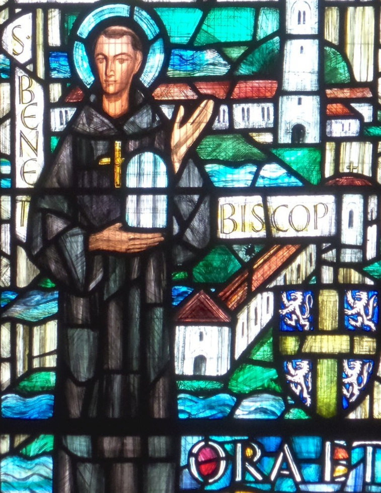 Glasfenster: Benedikt Biscop, in der Kathedrale in Norwich