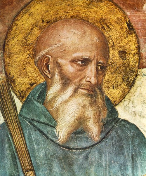 Fra Angelico: Benedikt. Detail der Kreuzigungsdarstellung (1441 - 42), Fresko im Konvent von San Marco in Florenz