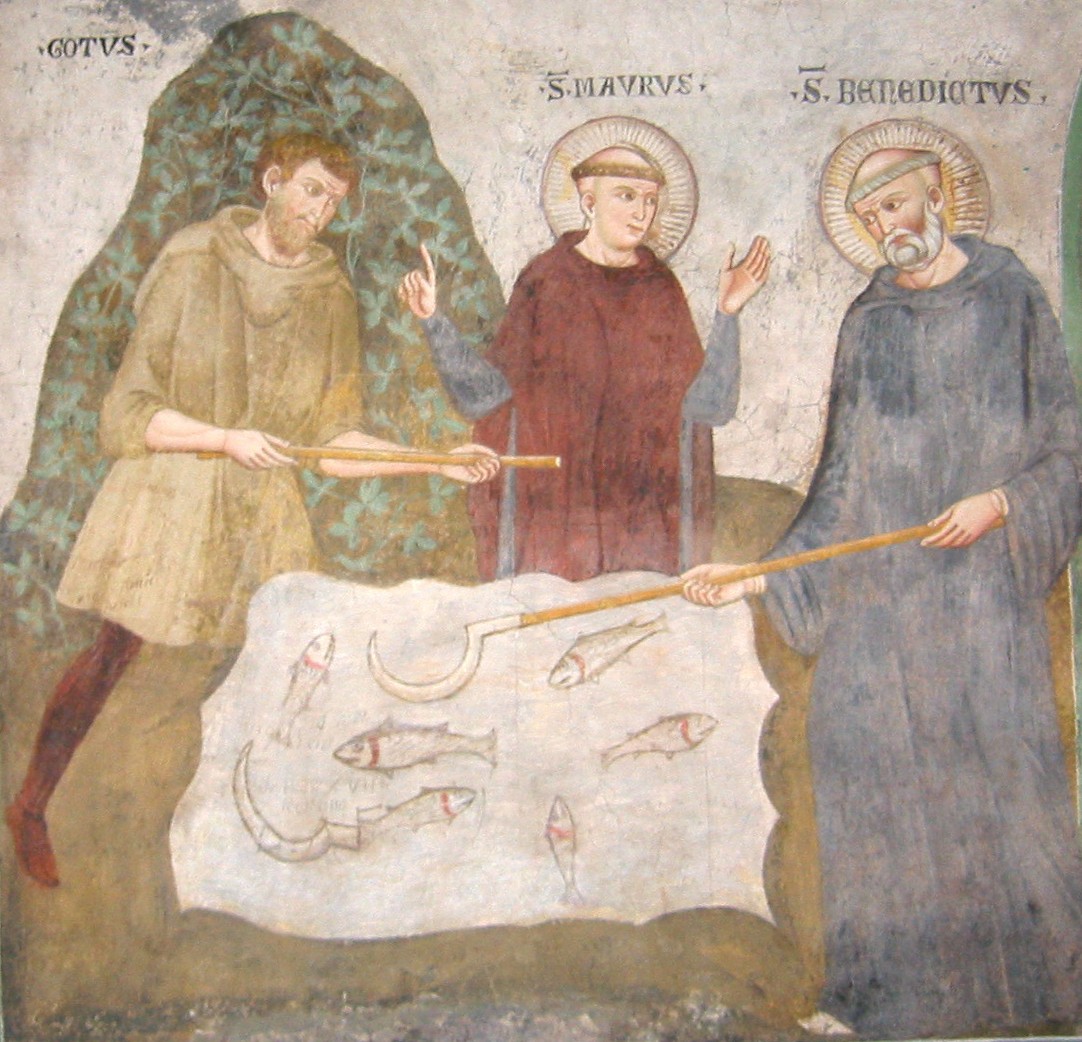 Fresko: Der Gote, Maurus und Benedikt, im Kloster San Benedetto / Heilige Grotte bei Subiaco