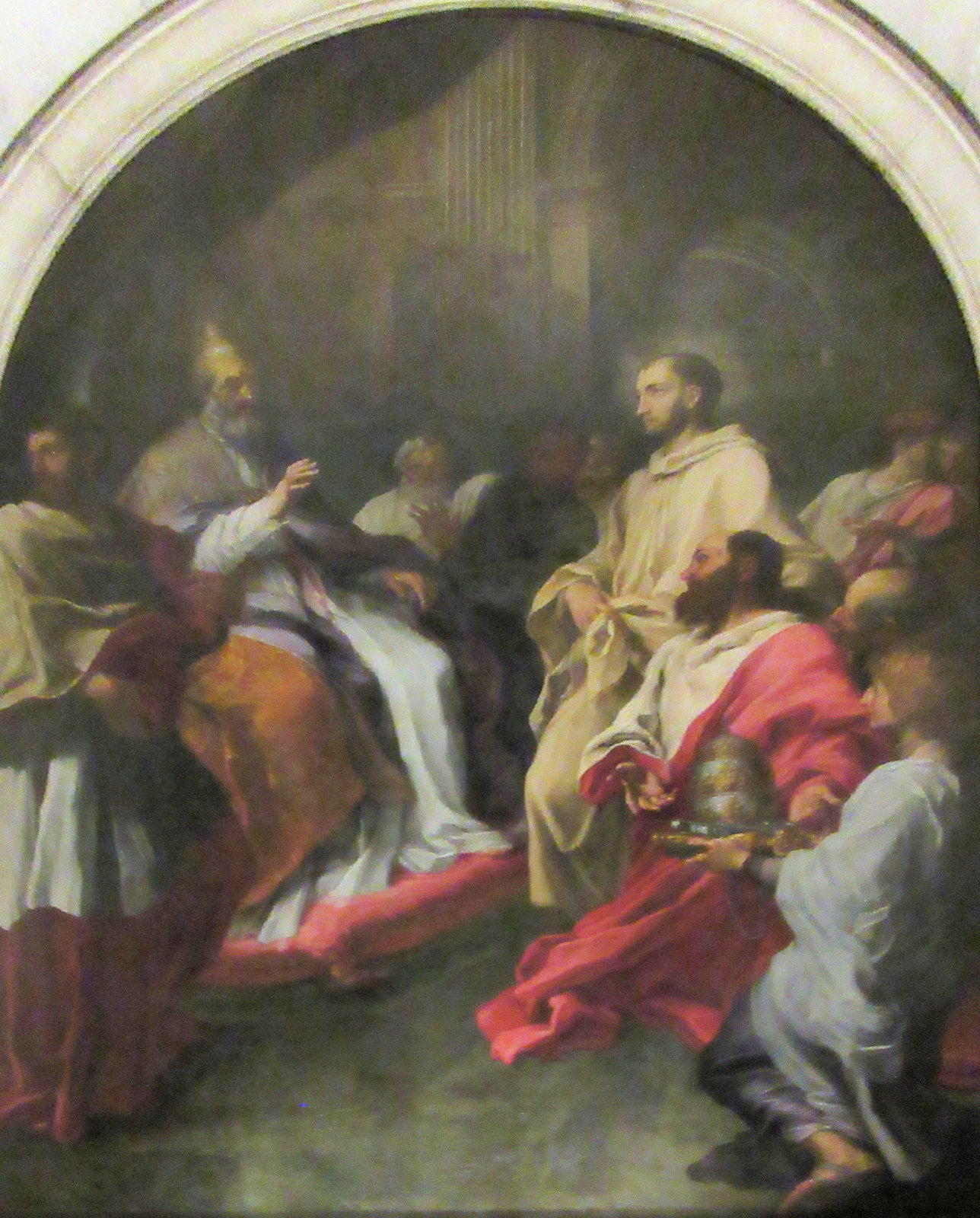 Carlo Maratta: Bernhard bewegt Gegenpapst Viktor IV., sich Papst Innozenz II. zu unterwerfen, um 1726, in der Kirche Santa Croce in Gerusalemme in Rom