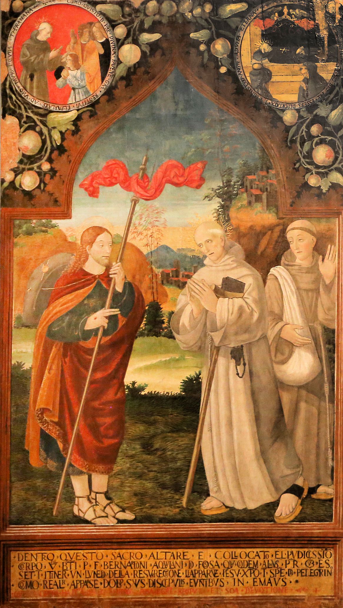 Francesco da Montereale: Bernhardin begegnet dem Auferstandenen, Altarbild, heute im Nationalmuseum der Abruzzen im Kastell in L'Aquila