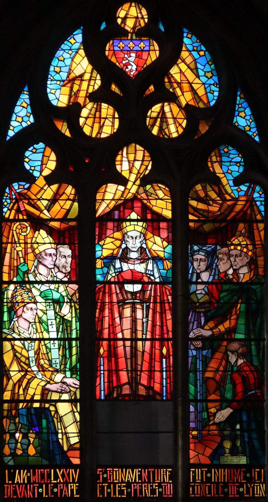 Joséphine Lamy-Paillet nach dem Entwurf von Louis Charrat: Bonaventuras Bestattung im Beisein von Papst Gregor X., 1950, in der Kirche Saint-Bonaventure in Lyon