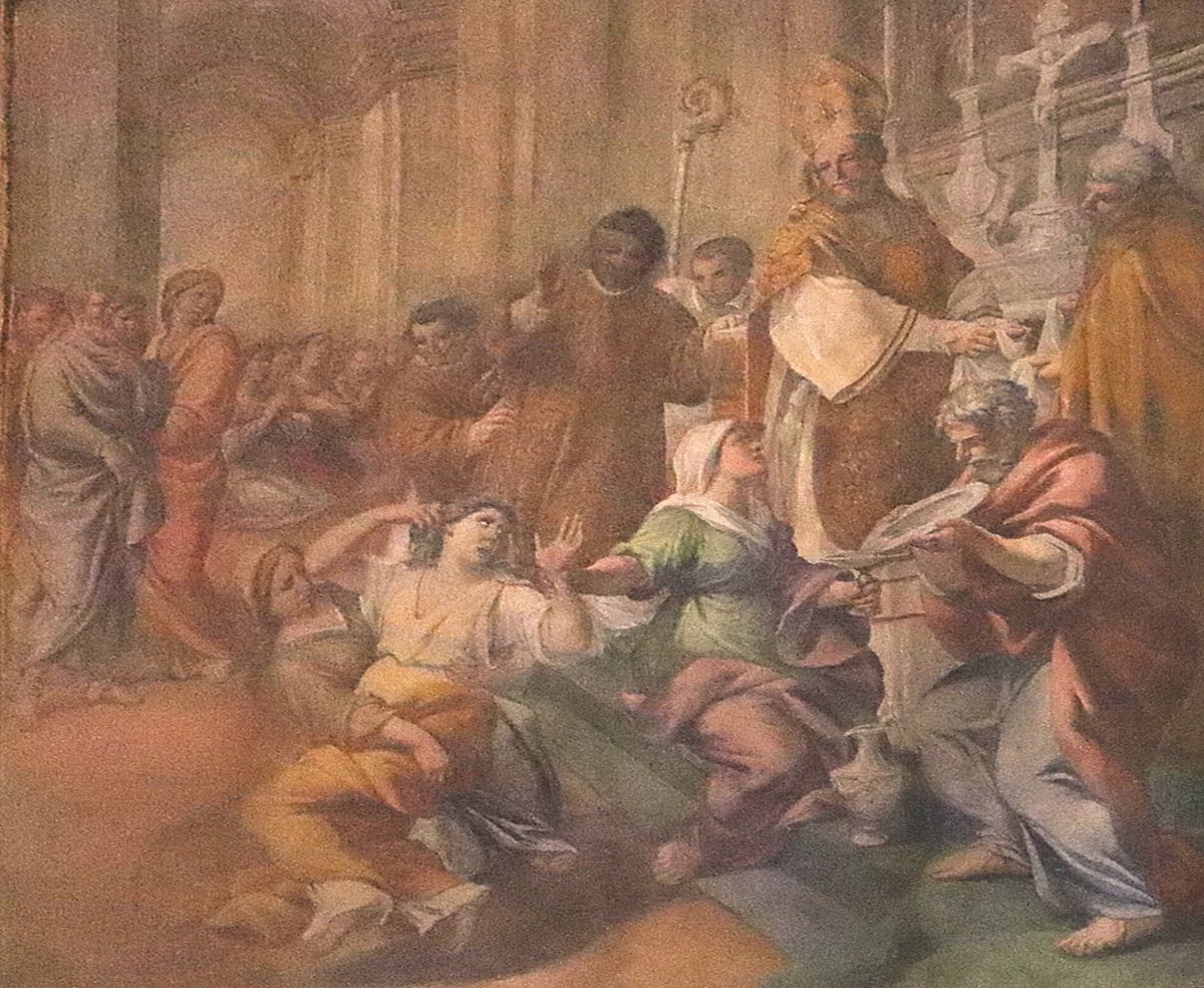 Lazzaro Baldi (1622 - 1703): Bruno befreit eine Besessene von Dämonen, Fresko in der Kathedrale in Segni