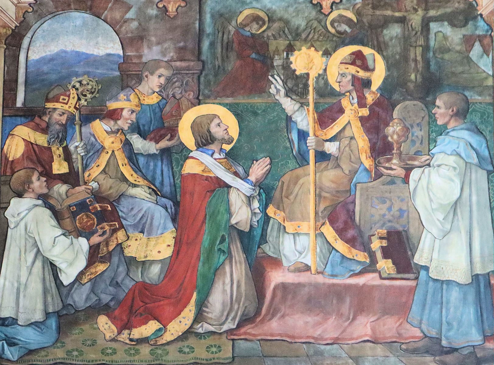 Fresko: Bonifatius weiht Burkhard zum Bischof, in der Kirche St. Burkhard in Würzburg