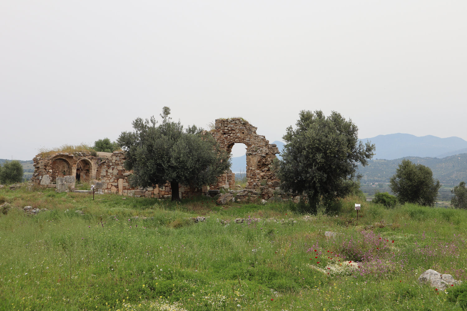 Ruinen der „Episkopi-Kirche”, errichtet im
11. Jahrhundert auf einem ehemaligen Tempel der „Aphrodite Kataskopia”, der „herniederschauenden Aphrodite”, in den Ausgrabungen von Troizina
