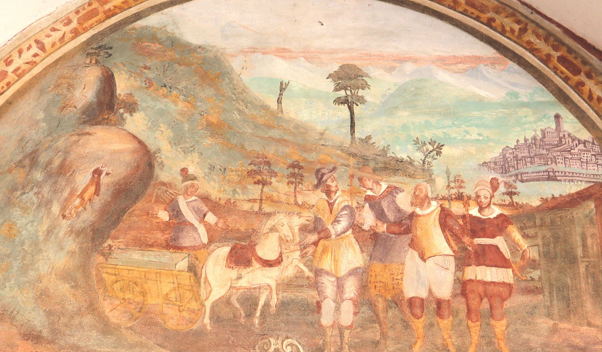 Die Übertragung der Reliquien ins Sanktuarium Vittore e Corona, Fresko, 16. Jahrhundert, im Kreuzgang des Sanktuariums