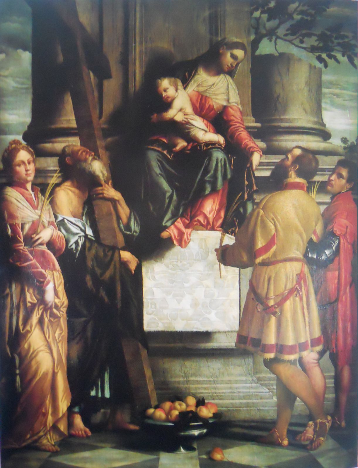 Alessandro Bonvicino, genannt Moretto: == Eusebia, Andreas, Domneon und Domno (von links) vor Maria , 1536/1537, in der Kirche Sant’Andrea in Bergamo