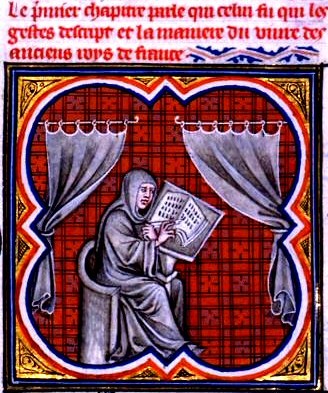 Grandes Chroniques de France: Einhard als Schreiber, 14. Jahrhundert, in der Bibliothèque Nationale de France