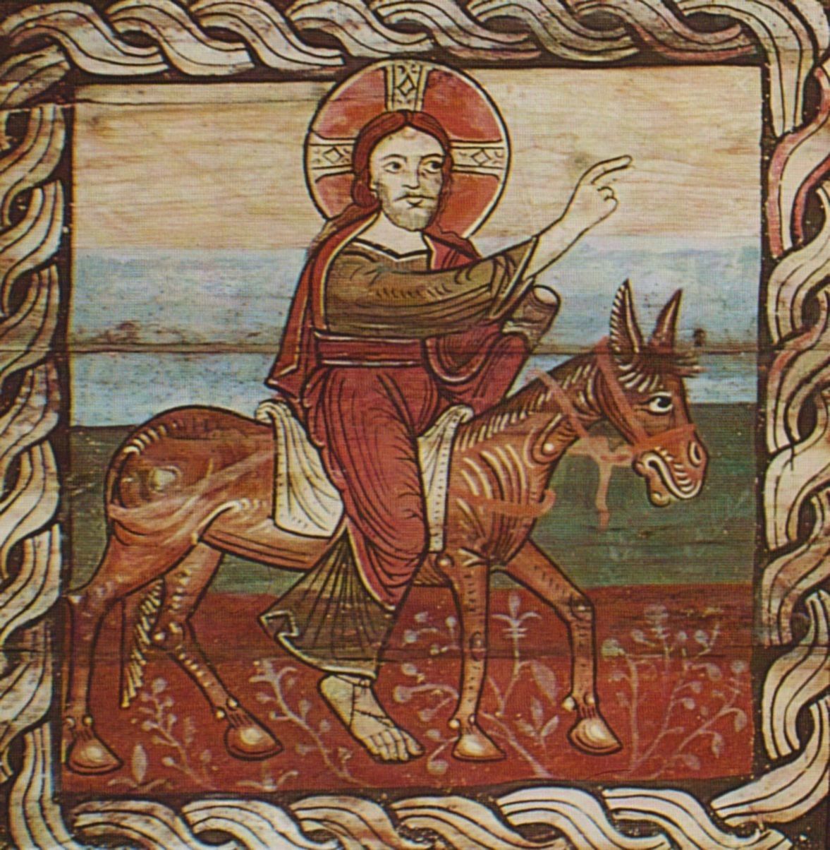 Tafelbild: Einzug Jesu in Jerusalem, um 1112, in der Kirche St. Martin in Zillis in Graubünden