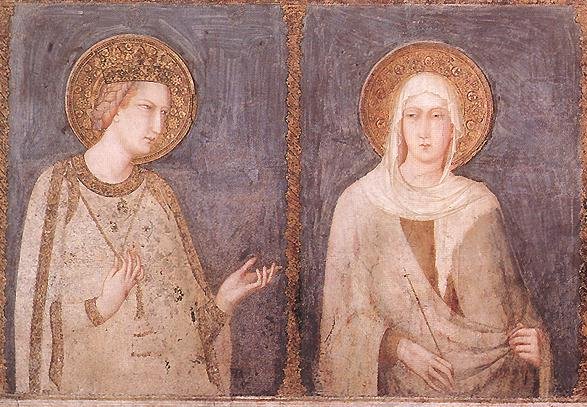 Simone Martini: Elisabeth (lins) und Margareta von Ungarn, 1318, Fresko in der Unterkirche der Basilika di San Francesco in Assisi