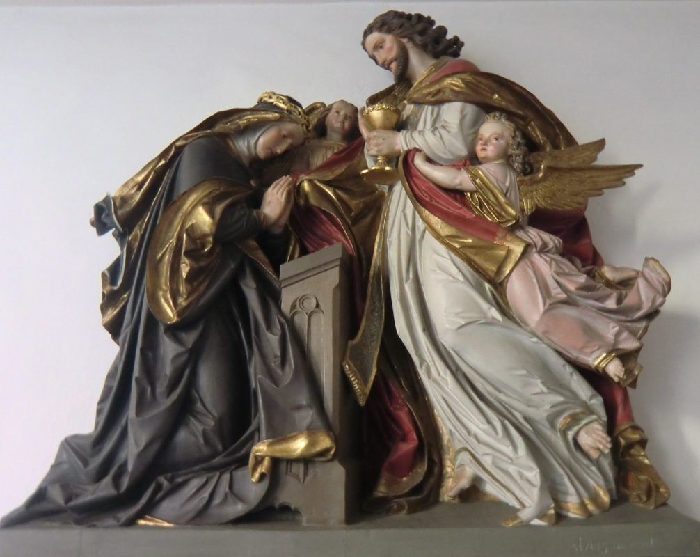 Elisabeth vor Christus, Figuren vom Fünfwunden-Atar, 1870, in der Kirche in Reute