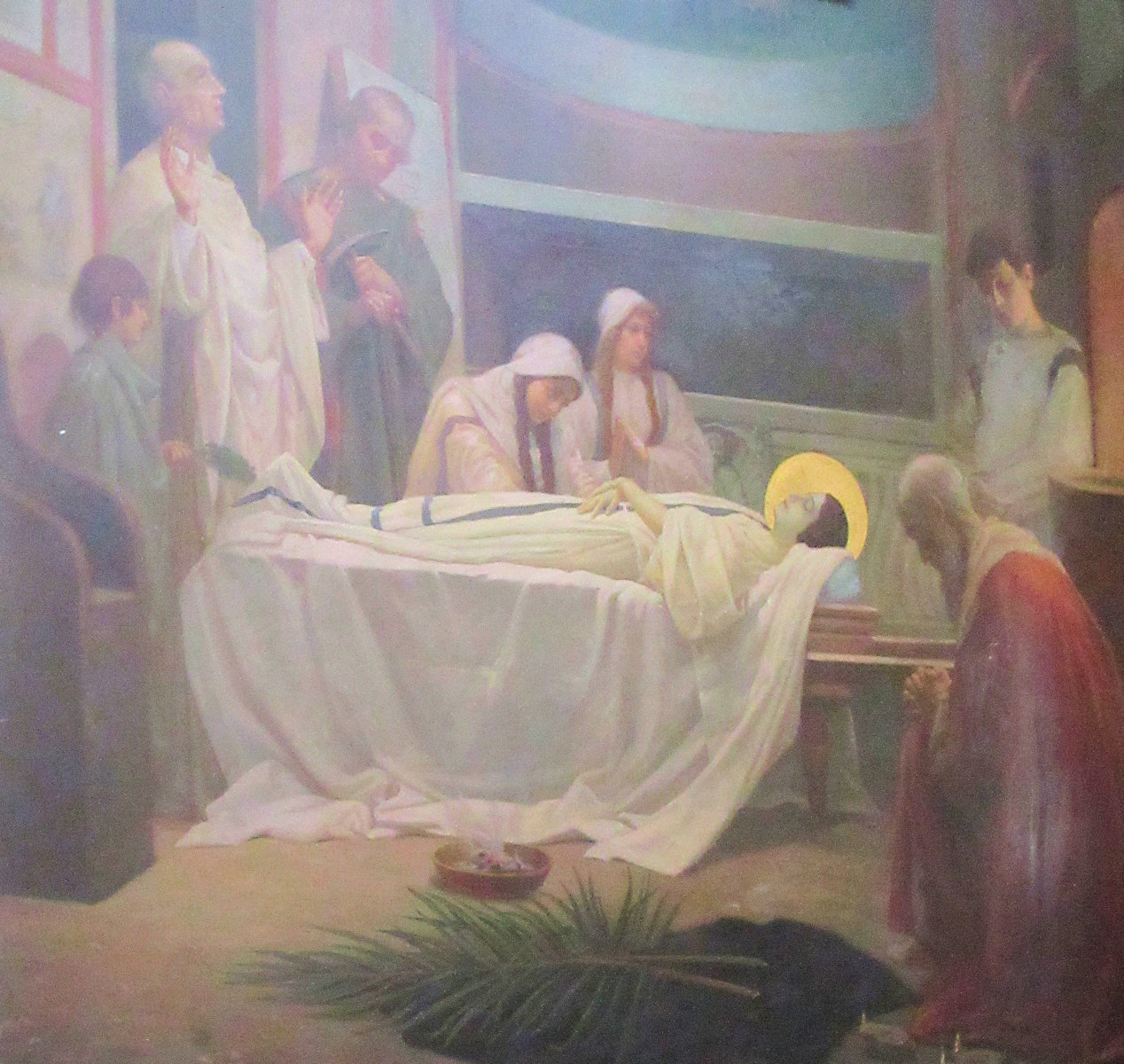 Agnes' Eltern mit der toten Emerentiana, Fresko in der Kirche Sant'Agnese fuori le mura in Rom