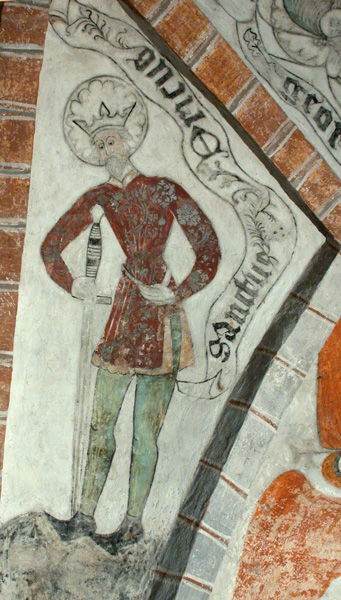 Wandmalerei in der Kirche in Brunnby bei Kullen: Erik, der Heilige