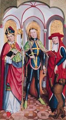 Kreis um den Meister von Liesborn: Altarbild mit Exuperius (Mitte), Ambrosius (links) und Hieronymus, um 1465 - 1490, National Gallery in London