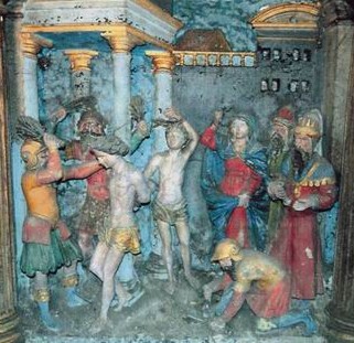 Altarbild in der Kirche Sainte Félicité in Montagny in Frankreich, um 1560: Felix und Philippus werden gefoltert