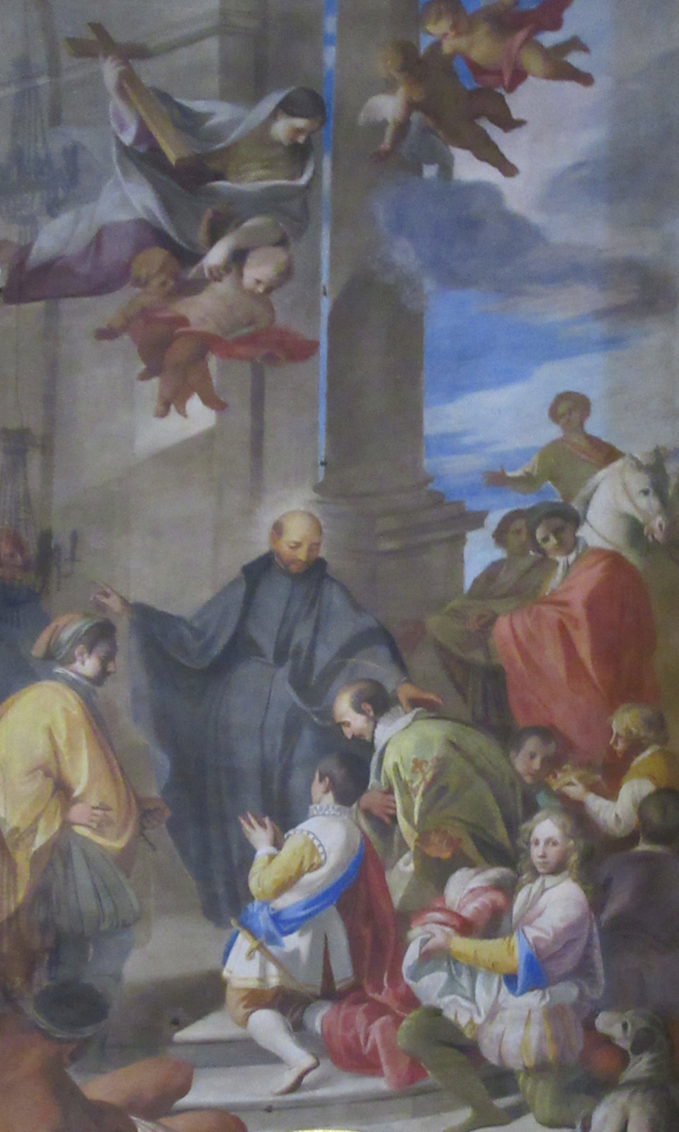 Andrea Ponzo: Ignatius von Loyola nimmt Franziskus von Borja in den Jesuitenorden auf, um 1710, in der Kirche Sant'Ignazio di Loyola in Rom