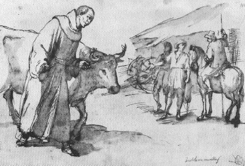 Bartolomé Esteban Murillo: Franz beruhigt den Stier, Entwurfszeichnung, um 1645
