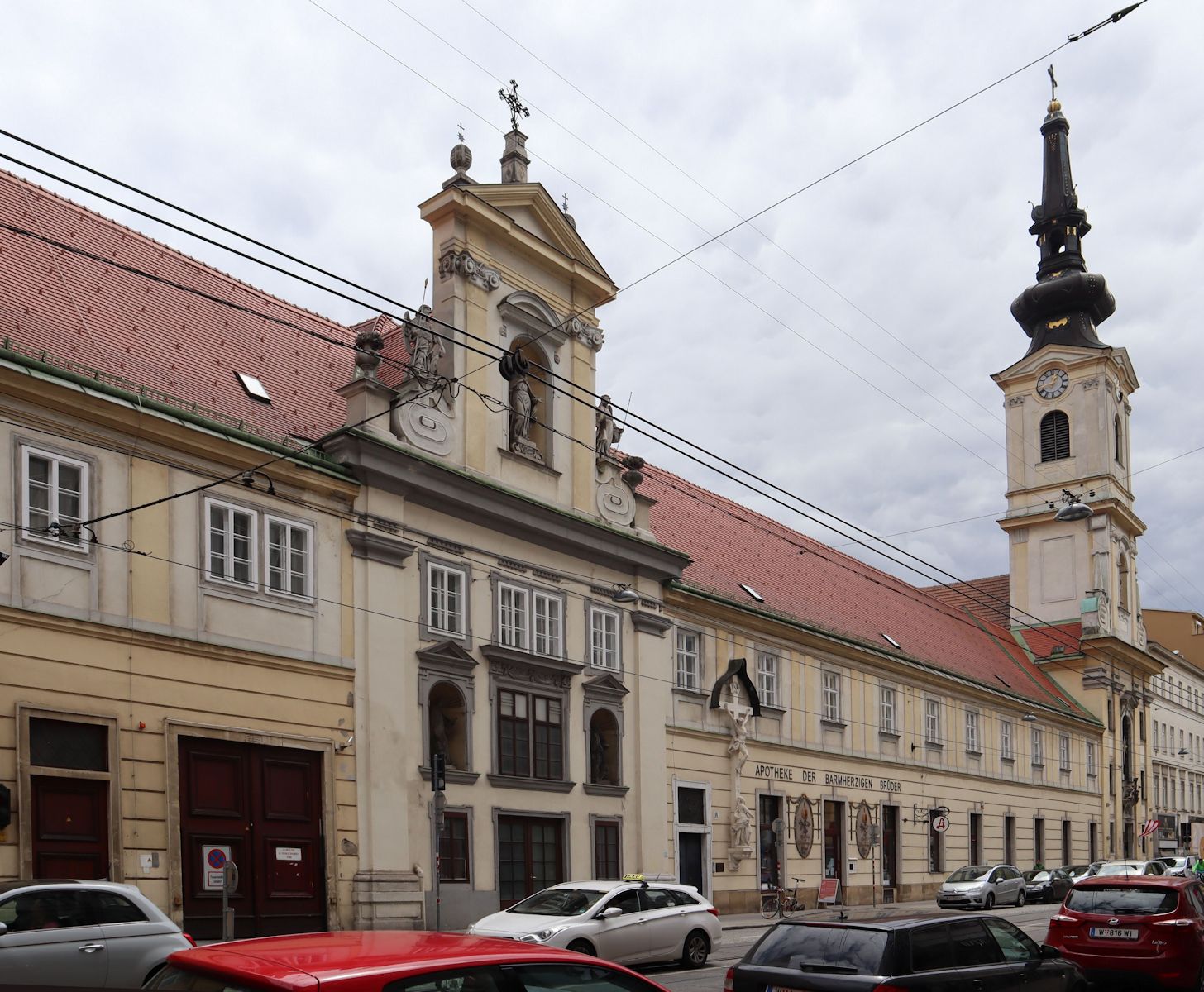 erstes Spital und Kirche (rechts) der „Barmherzigen Brüder” in Wien