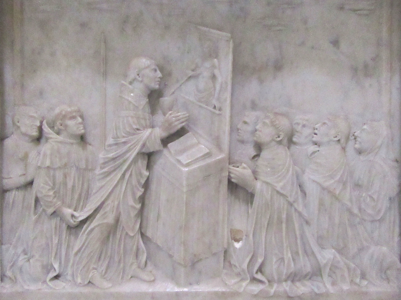 Luigi Caponii: Gregor feiert die Messe, Relief, um 1450, am Altar in der Kirche San Gregorio Magno al Celio in Rom