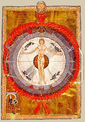 Miniatur aus dem so genannten Lucca-Codex des 'Liber divinorum operum': rote Vision, um 1220/1230, Biblioteca Statale in Lucca