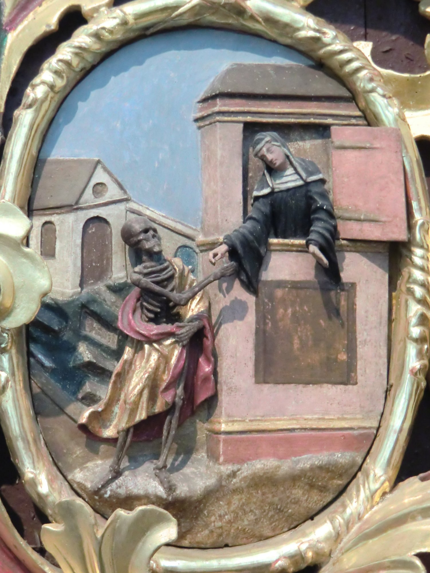 Peregrin Stähelin († 1730): Ida empfängt das Licht durch den von den Toten Erweckten, Relief über dem Ida-Grab in der Ida-Kapelle der Klosterkirche in Fischingen