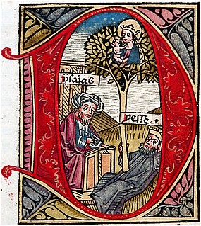 Buchmalerei: Isai als Wurzel Jesse, aus der Maria mit dem Jesuskind hervorgeht, wie es Jesaja (links) bezeugt. Aus der Zainer-Bibel, Bl. 50b, Augsburg, 1477