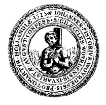 Siegel der Evang.-lutherischen Kirchengemeinde Woerden, Inschrift: 'Johannes Pistorius Wourdensis - Protomartyr Hollandie - 1525'
