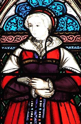 Glasfenster von Jane in der Kirche St. Mary im Sudeley Castle bei Winchcombe in Gloucestershire