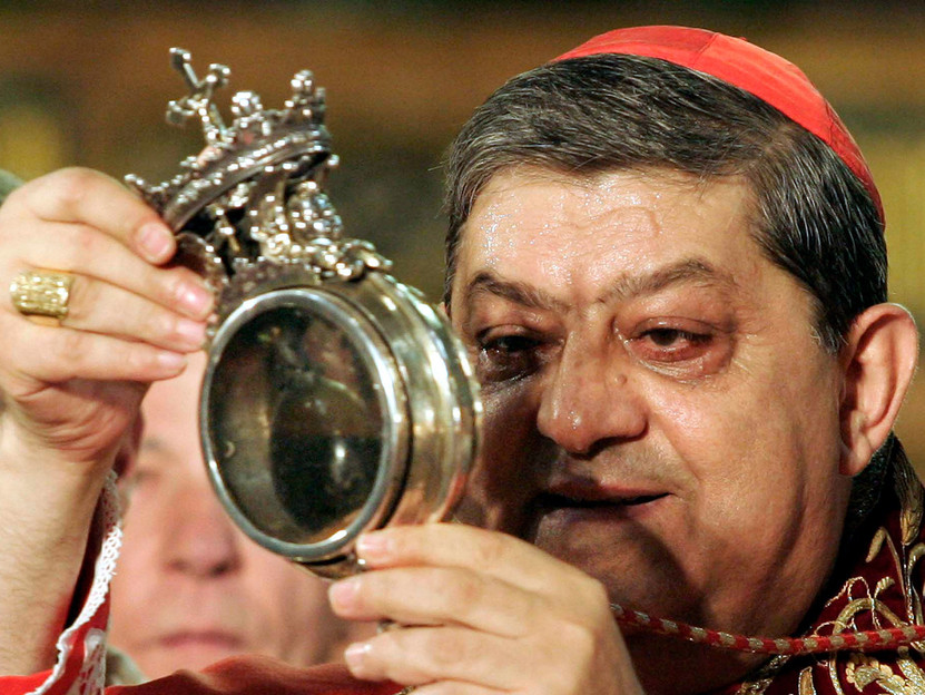 Reliquiar mit Januarius' Blut, das sich durch Schütteln wieder verflüssigt; in der Kathedrale in Neapel