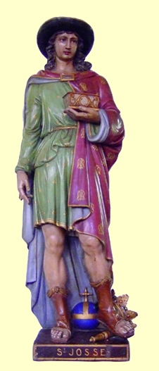 Jodokus-Statue in St-Josse-sur-Mer, wo sich sein Reliquienschrein befindet