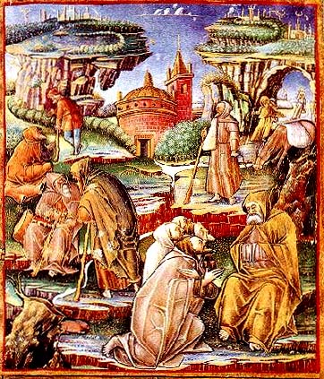 Illumination aus den „Conlationes”: Johannes und die Wüstenväter, Paris, 1498
