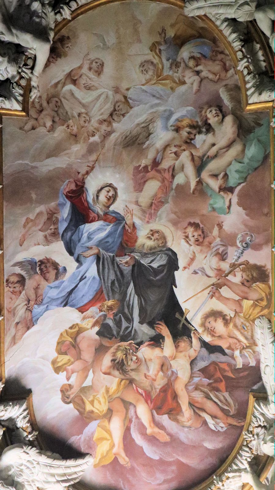 Giuseppe Antonio Fabbrini: Johannes' Aufnahme in den Himmel, Deckenfresko, 1780, in der Klosterkirche Vallombrosa
