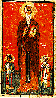 Russische Ikone, Ende des 13. Jahrhunderts: Johannes Klimakos, Georg und Blasius