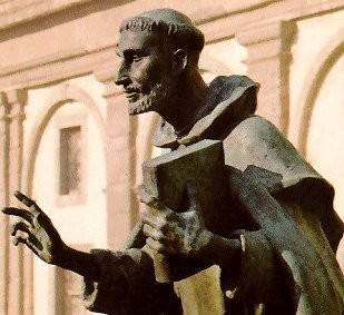 Statue vor der bis 1978 bestehenden, nach Johannes Macias benannten theologischen Schule der Dominikaner in Lausanne in der Schweiz