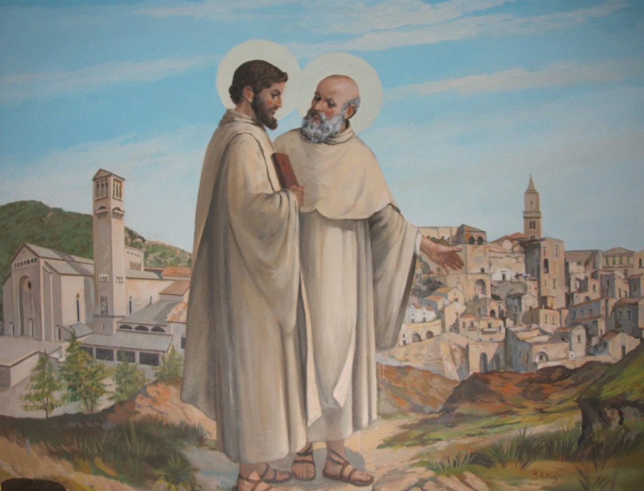 Gemälde: Johannes (links) mit Wilhelm von Vercelli, 1989, im Kloster auf dem Monte Vergine