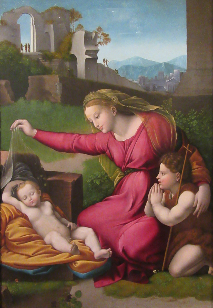 Rafael Sanzio: Johannes als Kind (rechts) mit Maria und dem Jesuskind, um 1510, in der Sakristei der Kathedrale in Toledo